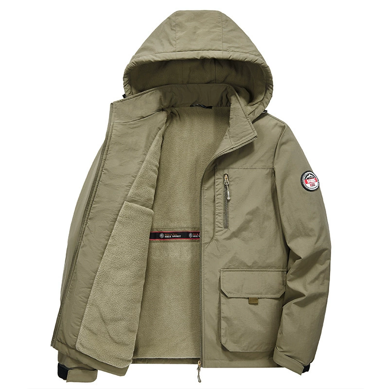 Осенне-зимняя бархатная куртка мужская утолщенная ветрозащитная уличная рабочая куртка с несколькими карманами для занятий спортом и отдыха для папы среднего и пожилого возраста