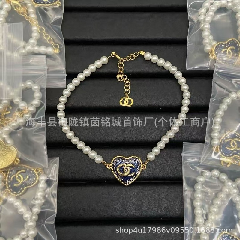小香风新款双C满钻时髦珍珠链星星时尚百搭复古高级香奶奶锁骨链|undefined