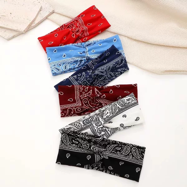 New European and American style paisley knotted sports headband for women, yoga headband, sweat-absorbing towel, bohemian style