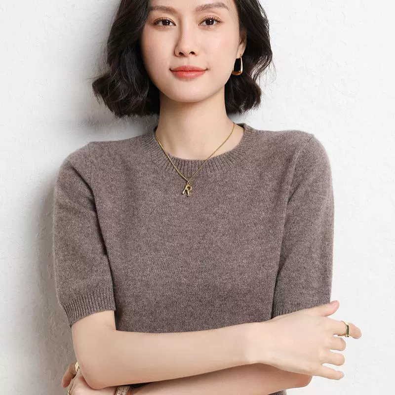 20225秋季针织衫女式毛衣女短袖圆领女外贸出口批发代发