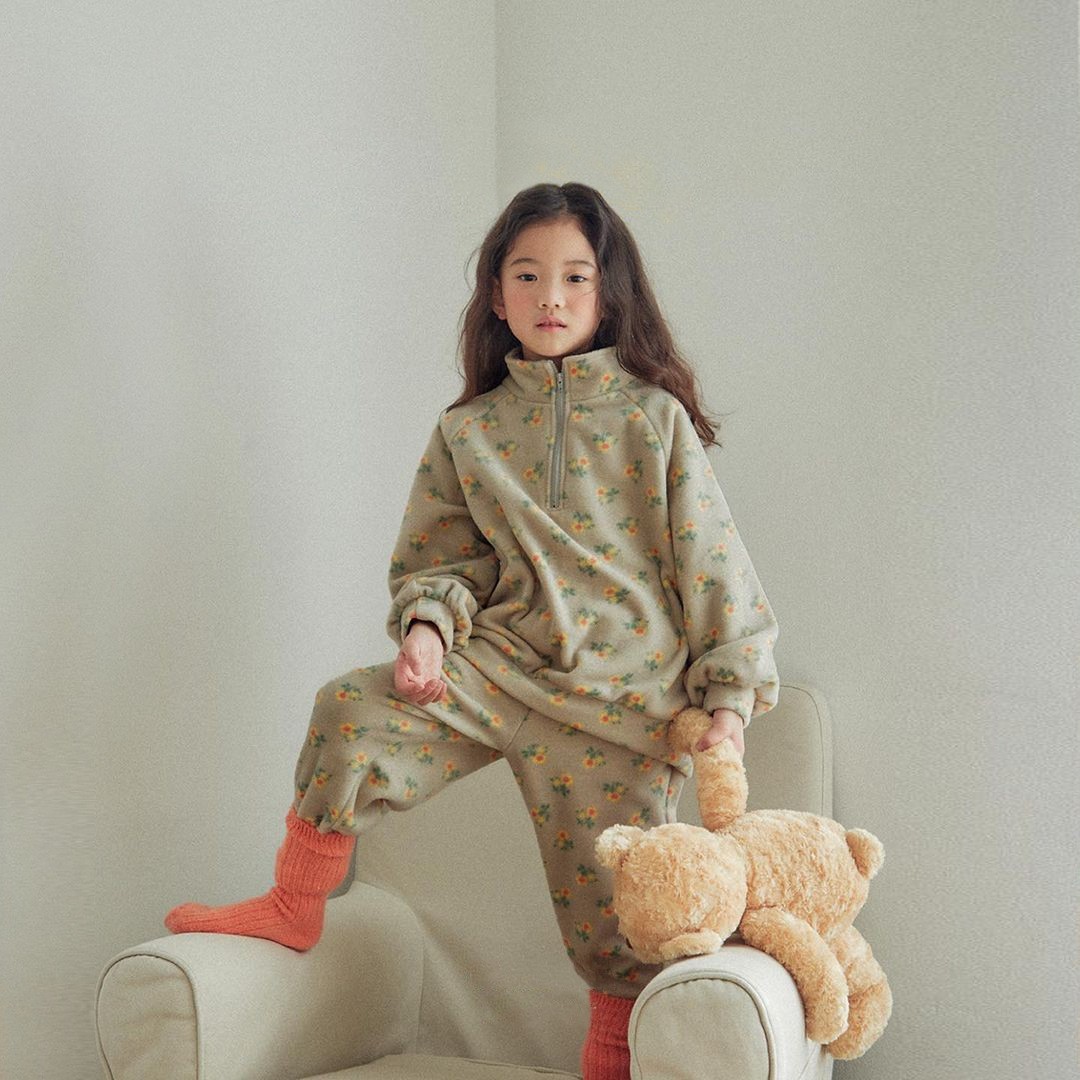 Flower Pattern Casual Flower Cotton Fleece Girls Clothing Sets