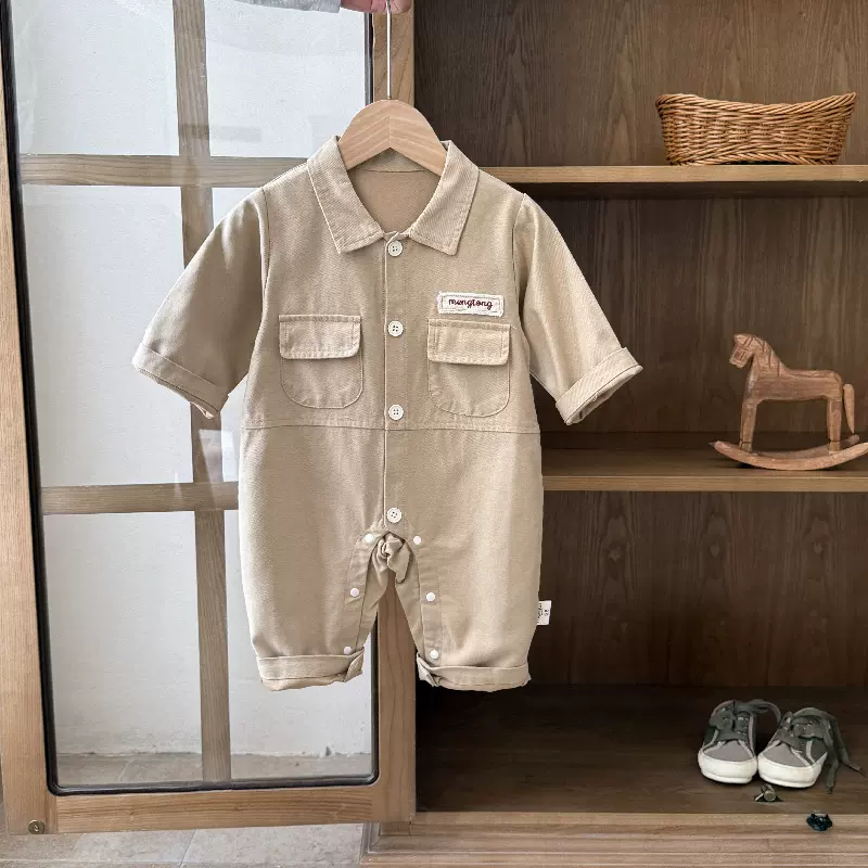 婴儿衣服春装男宝宝连体衣新款工装洋气婴幼儿春秋季外出哈衣爬服
