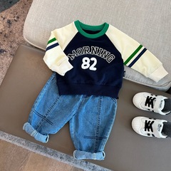 兒童衛衣春秋新款寶寶字母拼色上衣秋季上衣韓版印花衣服打底衫潮