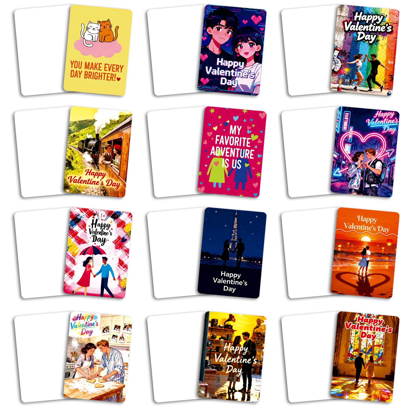 Set van 50 nieuwe, grensoverschrijdende Valentijnskaarten, creatieve en unieke kaarten met handgeschreven tekst voor dates en feestdagen._voghion.com