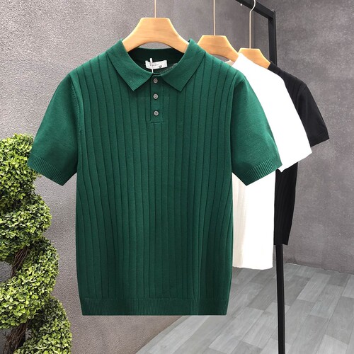 Pure Color Knit Casual Fashion Men's POLO Shirt Summer Collar Versatile Short Sleeve T-Shirt Outdoor Half Sleeve Trendy