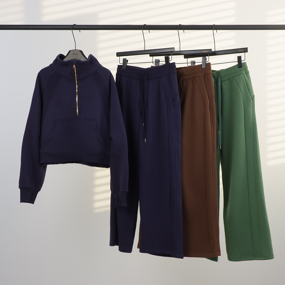 Women's Stand Collar Half-Zip Hoodie Sweatsuit Set Fleece-Lined Scuba Jacket Joggers Casual Sportswear_voghion.com