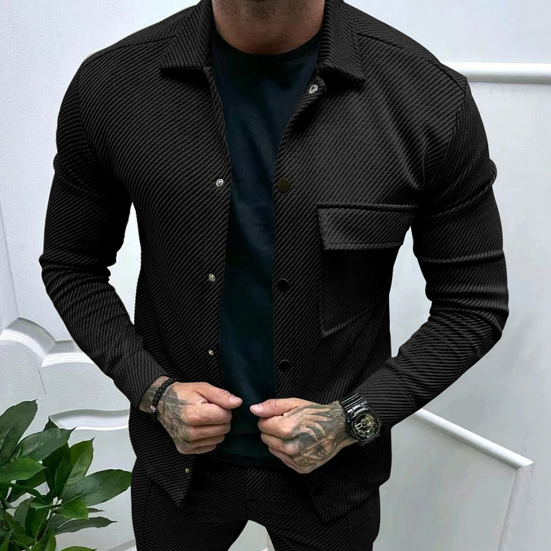 Transfronterizos otoño casuales pesados tweed cuello larga camisa de manga larga Europa y América un solo botón hombre chaqueta de color sólido chaqueta hombre