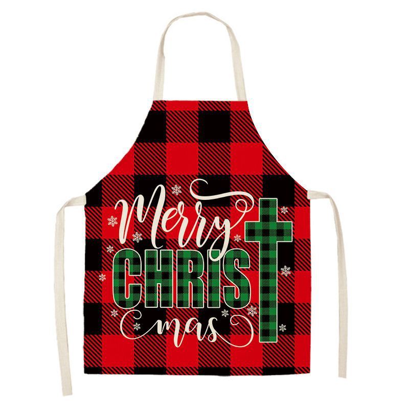 クリスマスエプロンクロスボーダー新作クリエイティブプリントリネンエプロン祝日装飾パーティー家庭用キッチン汚れ防止エプロン|undefined