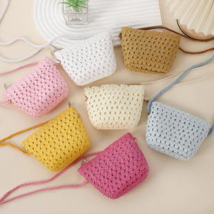 Children's Small Bag Women's Summer Cute Mini Hollow Straw Bag Woven Straw Bag Girls' Lightweight Crossbody Seaside Travel