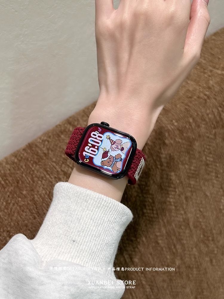 The top hat bear woven watch strap is suitable for the autumn and winter breathable Apple Watch s10 strap, Apple Watch 9/SE7 undefined