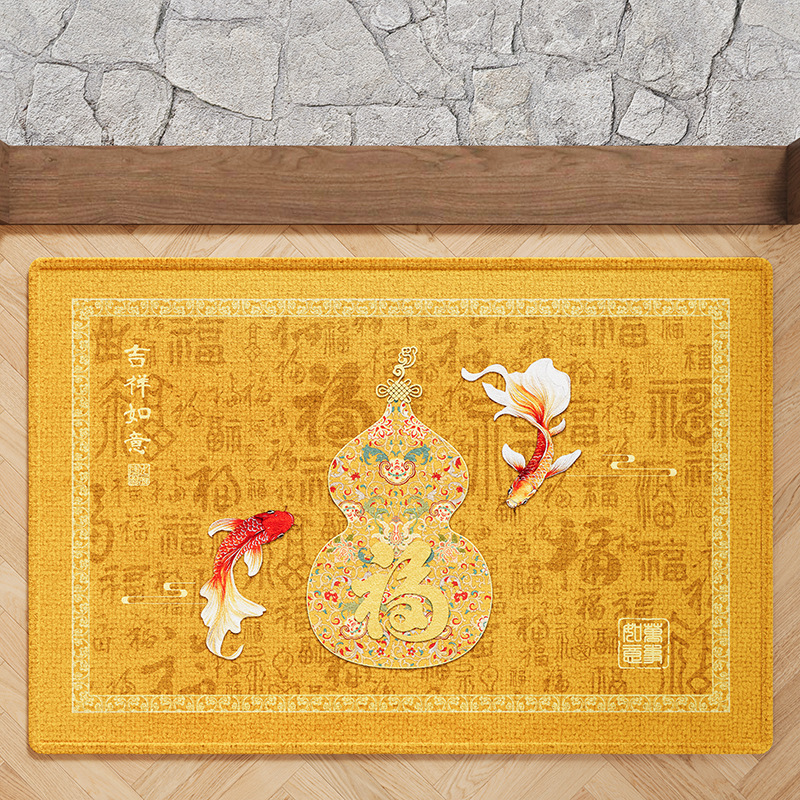 招财进宝入户门地垫家用大门口防滑脚垫金黄色风水地垫耐脏进门垫