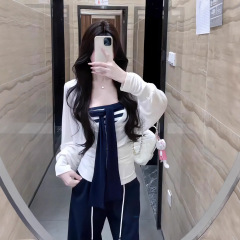 纯欲风条纹绑带抹胸背心女装秋季新款叠穿薄款长袖T恤上衣两件套