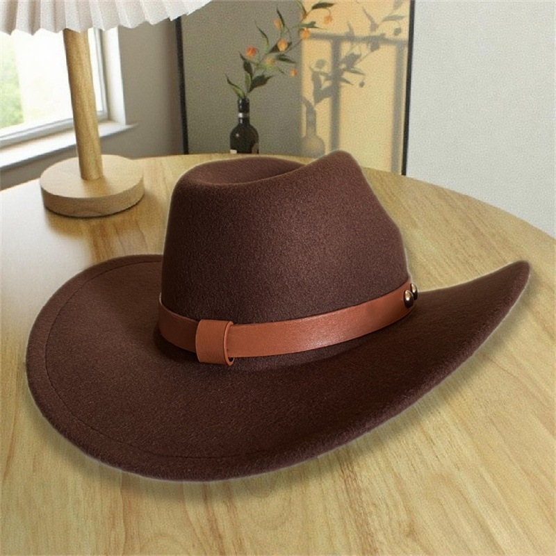Sombrero nacional de feltro de estilo masculino, sombrero de vaquero occidental, sombrero de bordes retro, sombrero de caballo, fábrica al por mayor, venta caliente para mujeres