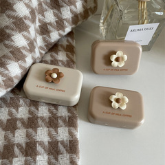 Ins style contact lens case solid color three-dimensional flower frosted cute small portable color contact lens companion box storage box