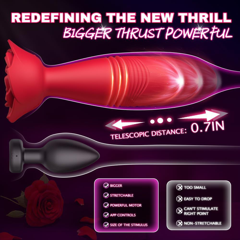 App-Controlled Vibrating Anal Plug, Silicone Wearable Remote-Control Massager, Red — detail image 5