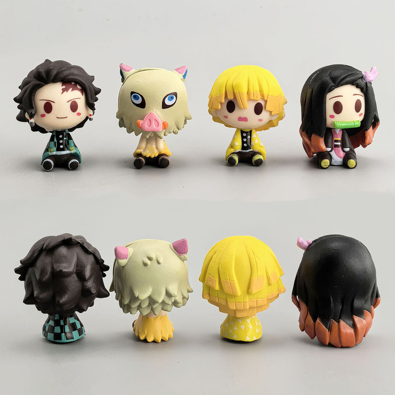 4 Q-Version Demon Slayer Cartoon Figures: Kamado Tanjirou, Nezuko, Agatsuma Zenitsu, and Inosuke Hashibira Figurines 4 Q-Version Demon Slayer Cartoon Figures: Kamado Tanjirou, Nezuko, Agatsuma Zenitsu, and Inosuke Hashibira Figurines