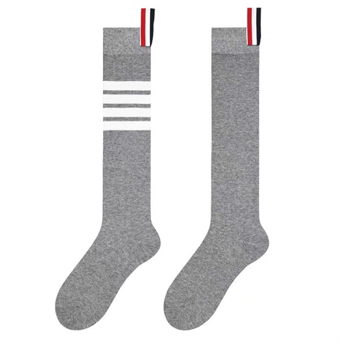 Grey Mid-Calf High-Calf Four-Strip Leggings Cotton Japanese Trend Brand JK Lady College Style Spring and Summer Socks