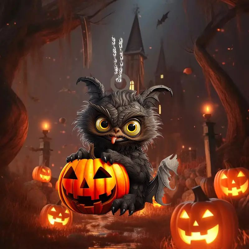 Halloween nuevo 2D dibujos animados pequeño monstruo colgante plano transfronterizo coche retrovisor colgante llavero colgante