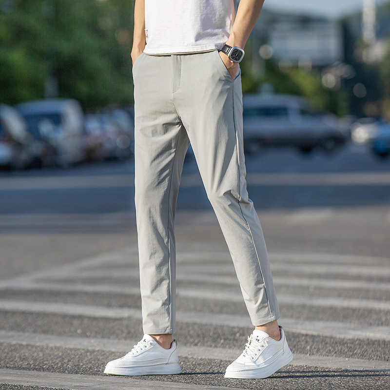 Ice Silk Thin Nine-Point Casual Pants for Men, Slim Fit, Elastic, Versatile, High-End Business Dress Pants, New Summer Style