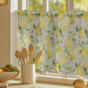 Fresh Style Fabric Door Curtain Partition Curtain Punch-Free Household Bedroom Kitchen Shelter Cloth Curtain Half-Hanging Curtain Lemon Printing