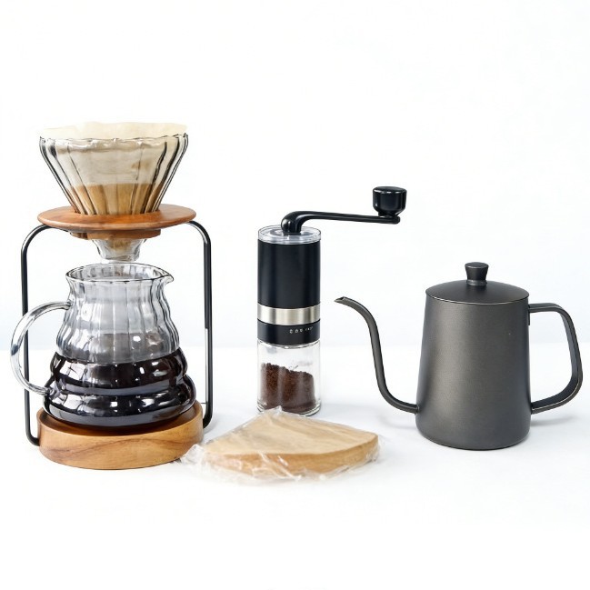 Kit de cafetera de irrigación manual de entrada doméstica portátil al aire libre filtro de café de vidrio