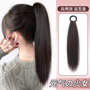 Simulated Hair High Ponytail for Women, Korean Style Rubber Band Style, Long Straight Hair, Naturally Increases Hair Volume, Side-Tied, Low-Tied Long Hair, Fake Braids