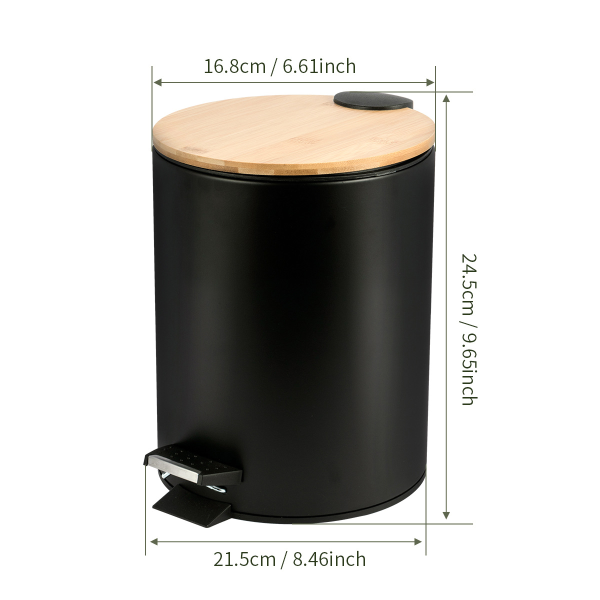 Negro mate redondo Flip basura hogar cocina salón tipo pedal Cubo de limpieza con tapa al por mayor Hotel