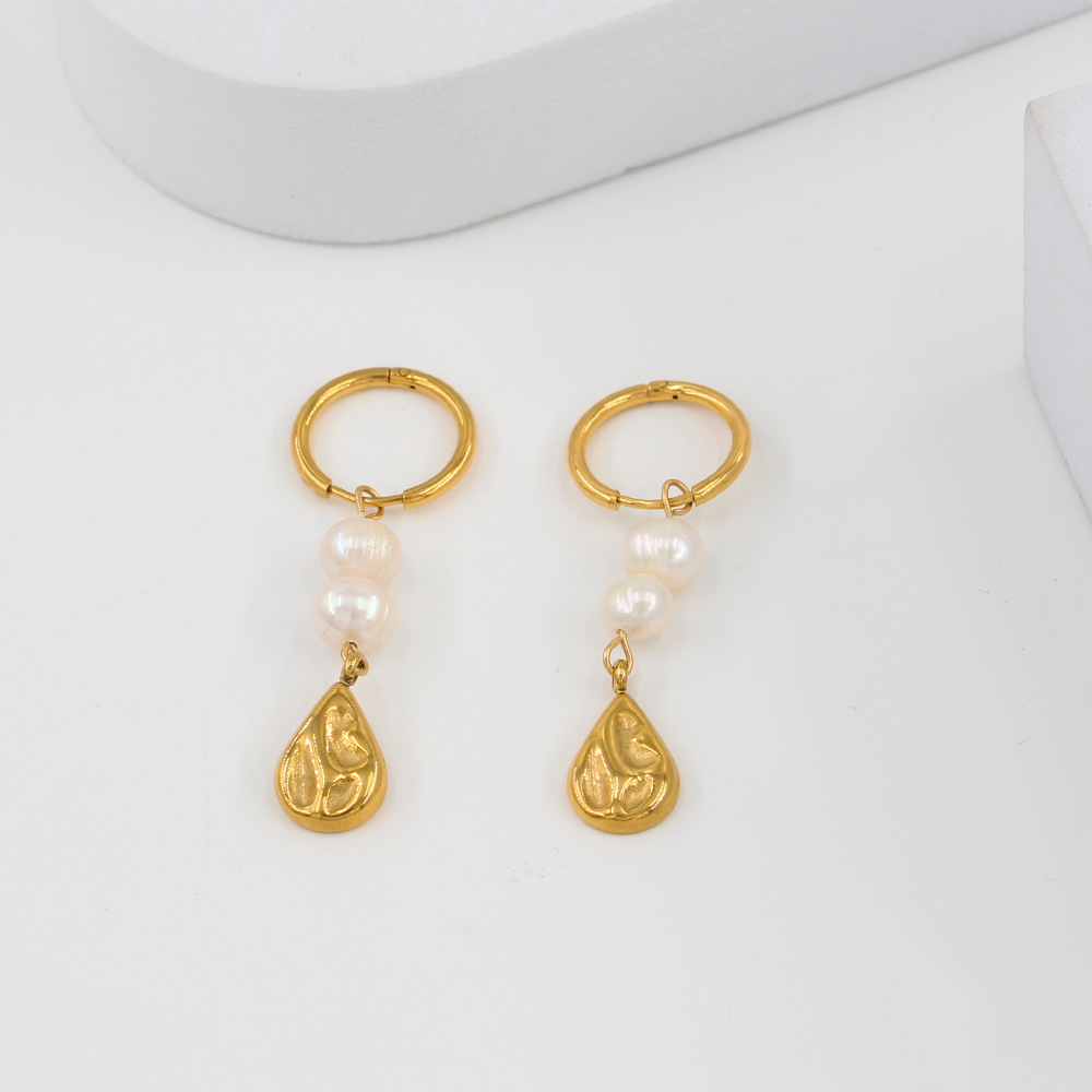 Daily Occasion 303 Stainless Steel, 304 Stainless Steel Material 1 Pair Retro Water Droplets Pearl Plating Ear Ring 303 Stainless Steel Other 304 Stainless Steel Natural Pearl Natural Pearls Vary In Size, Please Consider Carefully Before Ordering! 18K Gold Plating In Furnace Stainless Steel Earrings
