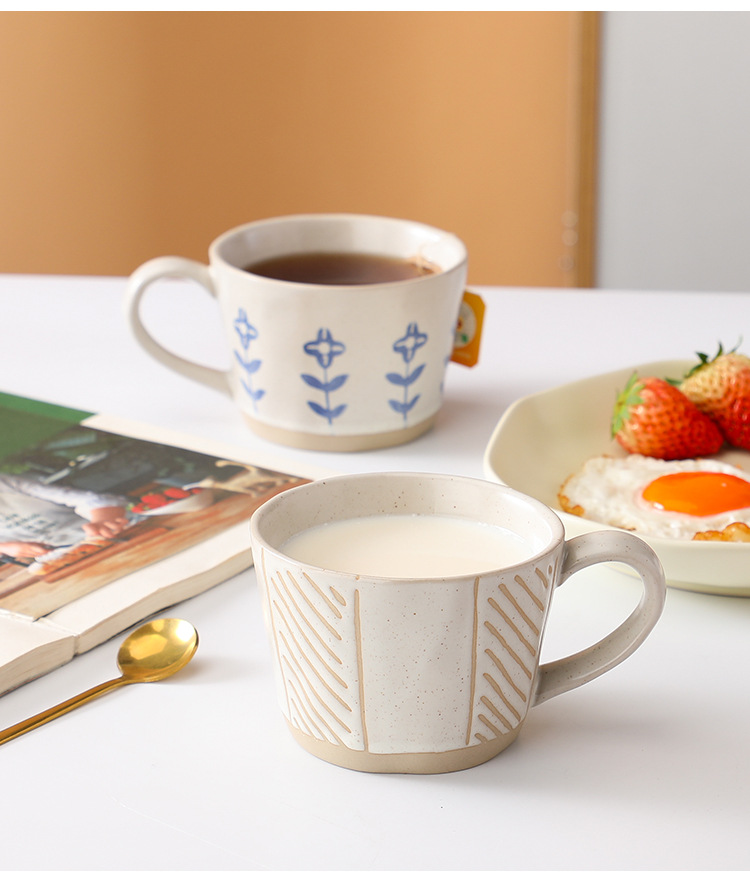 Japanese Hand-painted Ceramic Mug Unique Rustic Coffee Cup_voghion.com