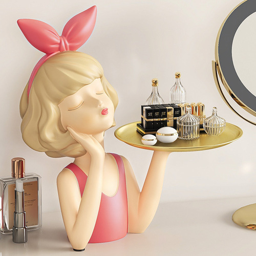Bow girl tray entryway ornaments shoe cabinet living room desktop bedroom key storage home soft decorations