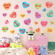 情人节彩色爱心贴纸英文谏言励志心形儿童房自粘PVC玻璃橱窗贴