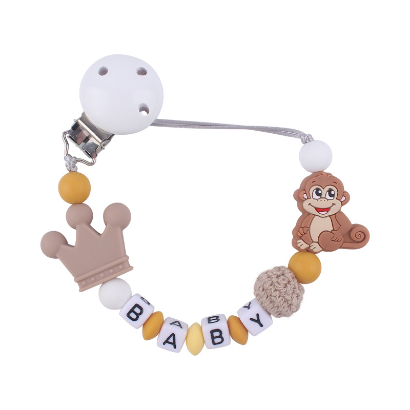 Nuevo bebé suministros de dibujos animados animal mono mordedor creativo bebé DIY mordedura molar Cadena de pezón cadena anti-caída