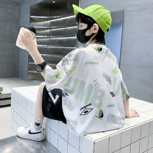 2025 Summer Children's Fashionable Letter Printed Short-sleeved Shorts suit Children's Handsome Loose Casual Two-piece Set