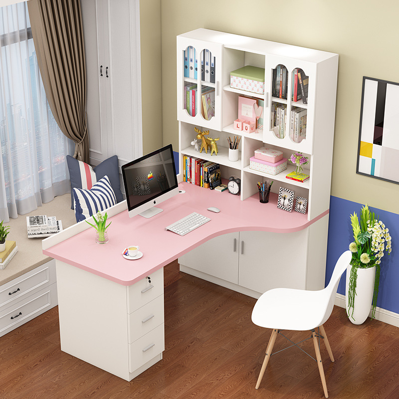 C ^ y Solid Wood Corner Bookshelf Desk Bookcase Integrated Bedroom Desktop Computer Desk Home Student Writing