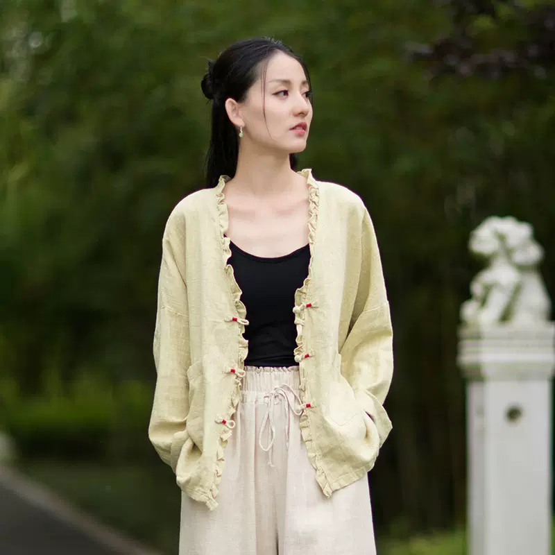 25秋季棉麻女装新款原创禅意外套大码宽松蝙蝠袖改良中式上衣开衫