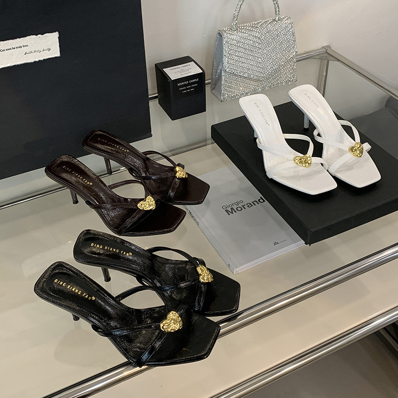 2025 New Summer Style French Square Toe Thong Thin Strap High Heel Slippers Women's Sandals Outer Wear Sandals High Heels Women's Shoes 2025 New Summer Style French Square Toe Thong Thin Strap High Heel Slippers Women's Sandals Outer Wear Sandals High Heels Women's Shoes