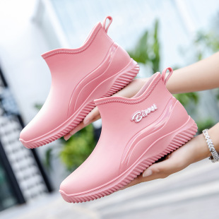 Fashion Women's Short Non-slip Fashionable Outer Wear Rain Boots Waterproof Wear-resistant Water Shoes Low-top Kitchen Car Wash Couple's overshoes