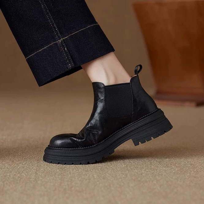 Женские ботинки на толстой подошве, новинка осени-зимы 2025, универсальные ботильоны, британские ботинки в стиле Мартин, элегантные челси.