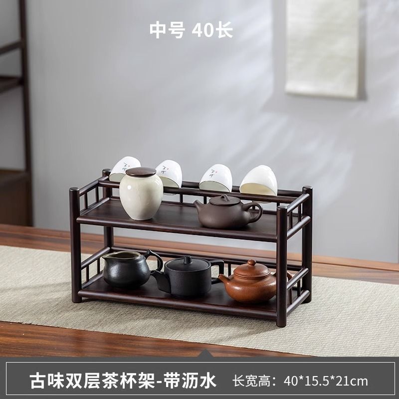 桌面置物架三层茶壶茶杯架紫砂壶茶具收纳架竹制茶棚置物架博古架|undefined