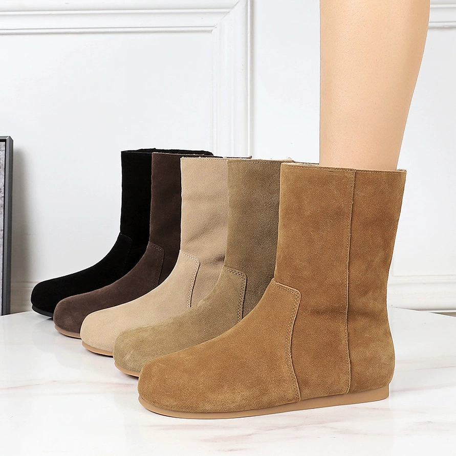 87-3 кожаные ретро круглые снежные сапоги плюс бархатные теплые меховые хлопчатобумажные сапоги