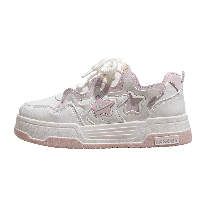 Zapatos de suela gruesa estilo Chanel de la marca Warrior con un diseño elegante, gran atractivo estético, zapatillas versátiles, zapatos cálidos, zapatos planos con cordones y punta redonda en color rosa melocotón.