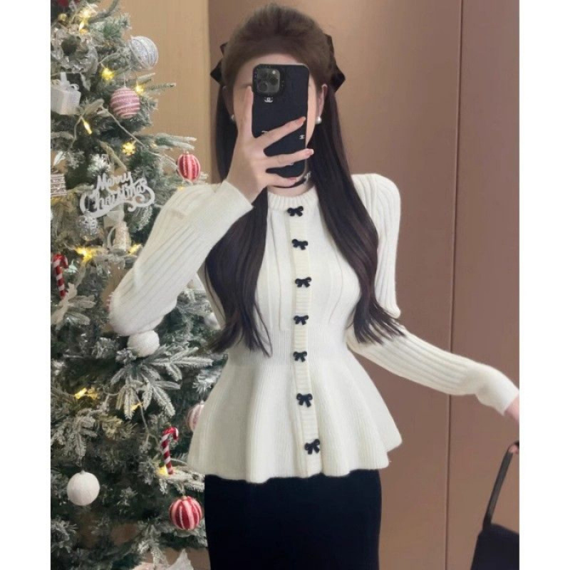 过年穿搭喜庆红色蝴蝶结毛衣女秋季2025大码胖mm超好看针织衫上衣|undefined