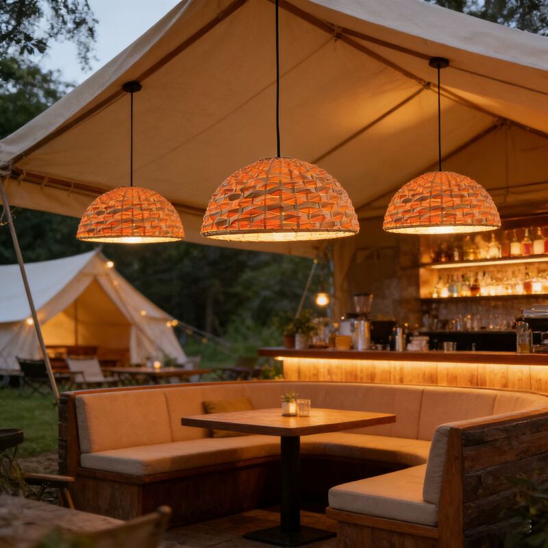 Bohemian Style Natural Bamboo Half-Round Lampshade Camping Style Clothing Store Homestay Chandelier Lampshade Factory Direct Sale