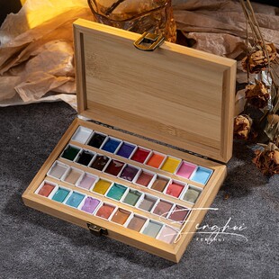 Manicure palette racket glue packing box watercolor paint color mixing painted glue color mixing 36 Plaid wooden box