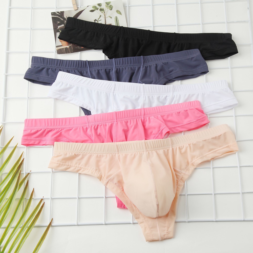 激凸高弹性囊袋薄冰丝露半臀低腰男平角裤柔滑透气运动性感小平角