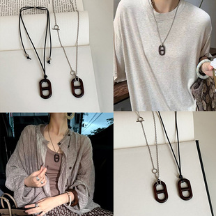 Pig Nose Ebony Necklace Wooden Chain Pendant Long Autumn and Winter Sweater Chain New Accessories Long Chain Sweater Chain New