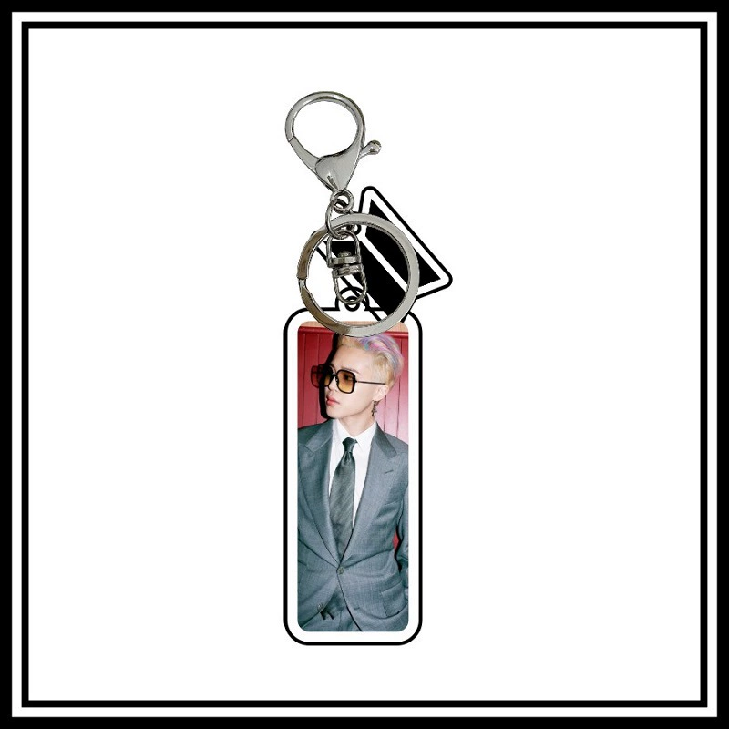 Acrylic Double-Layer Album Star Series Keychain, Transparent Rectangular Tag, Metal Ring