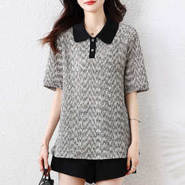 实拍大码女装肌理感正肩Polo衫2025夏季新款胖mm复古显瘦上衣