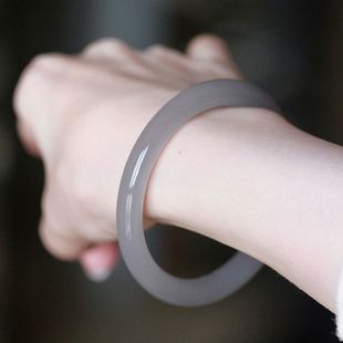 Outer Mongolia Material, Qinghai Material, Hetian Smoky Purple Round Bar Bracelet, Smoky Gray Imitation Jade Beauty Bar, Ice-Type Violet Material
