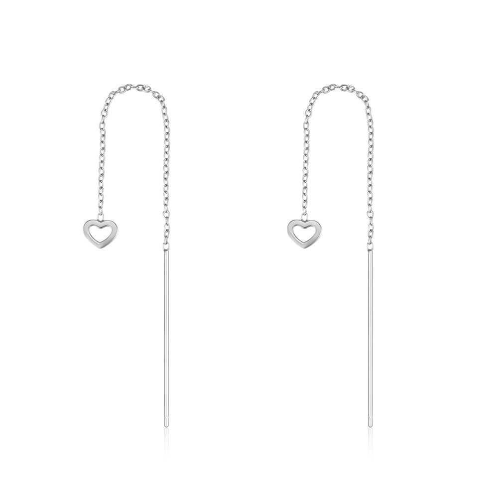 6g Weight 925 Sterling Silver Ear Needle Material Threader Earrings Classification 1 Pair Quantity Daily, Date Occasion 925 Sterling Silver Material Heart Shape Pattern Women's Gender Tassel, Plating Design Sweet Style 1 Pair 925 Sterling Silver Heart Shape Threader Earrings 10